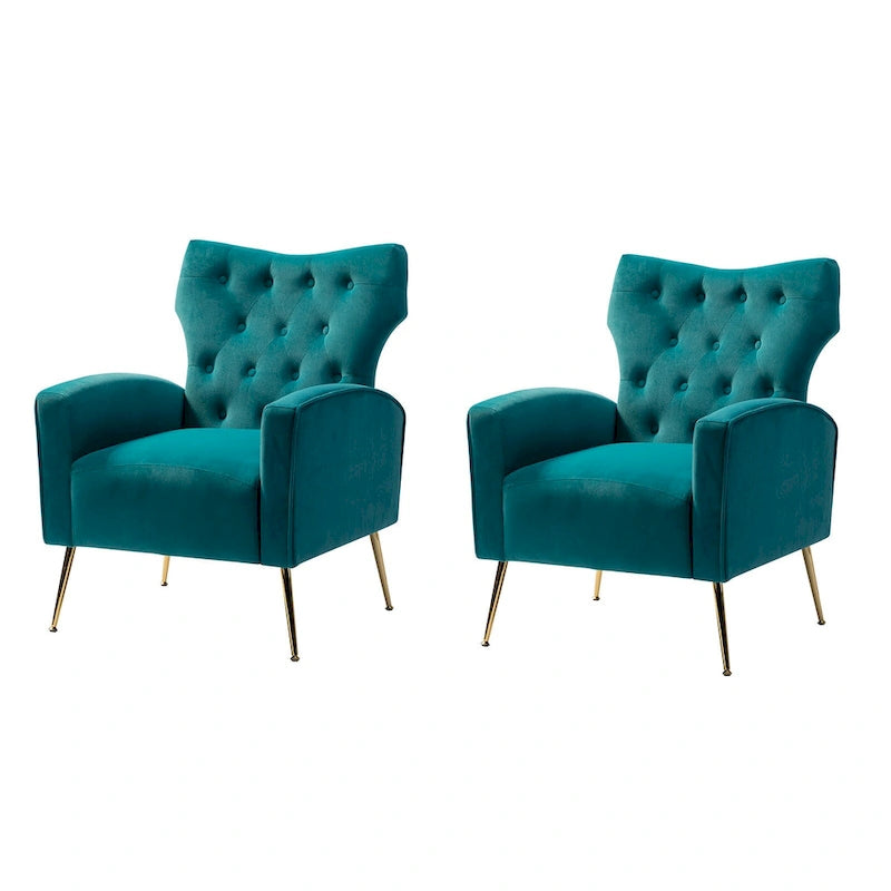 Danita Contemporary Velvet Wingback Tufted Chair With Gold Flared Metal Legs Set Of 2 by HULALA HOME