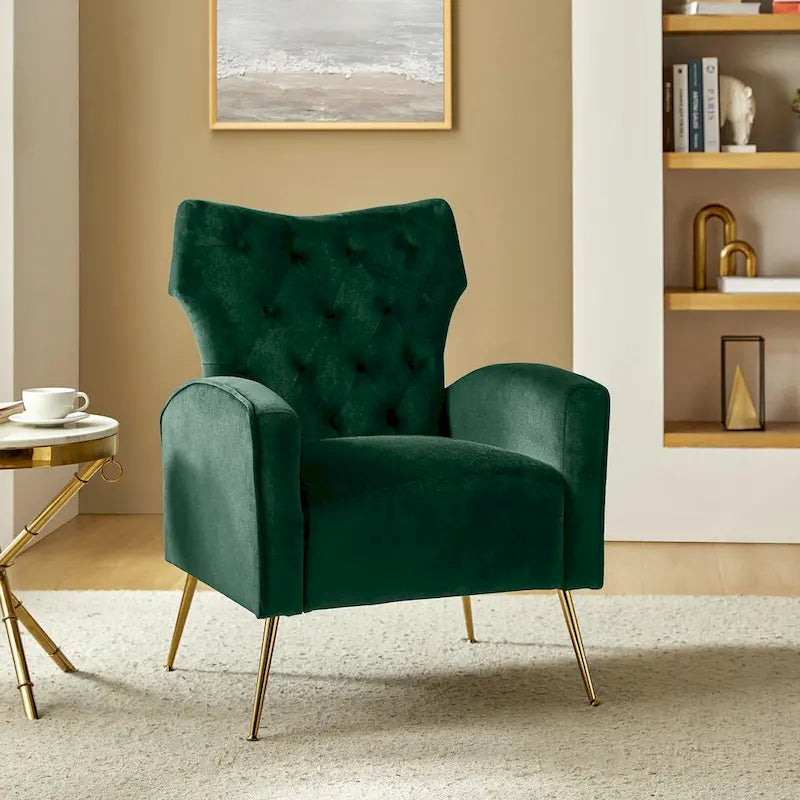 Danita Contemporary Velvet Wingback Tufted Chair With Gold Flared Metal Legs Set Of 2 by HULALA HOME