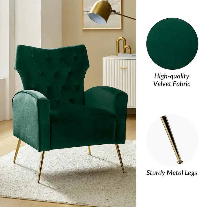 Danita Contemporary Velvet Wingback Tufted Chair With Gold Flared Metal Legs Set Of 2 by HULALA HOME