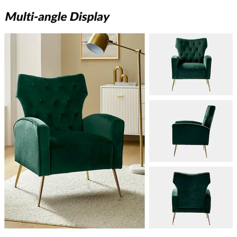 Danita Contemporary Velvet Wingback Tufted Chair With Gold Flared Metal Legs Set Of 2 by HULALA HOME