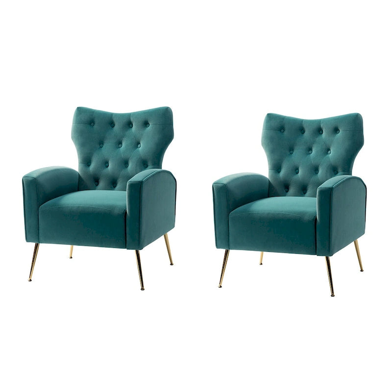 Danita Contemporary Velvet Wingback Tufted Chair With Gold Flared Metal Legs Set Of 2 by HULALA HOME