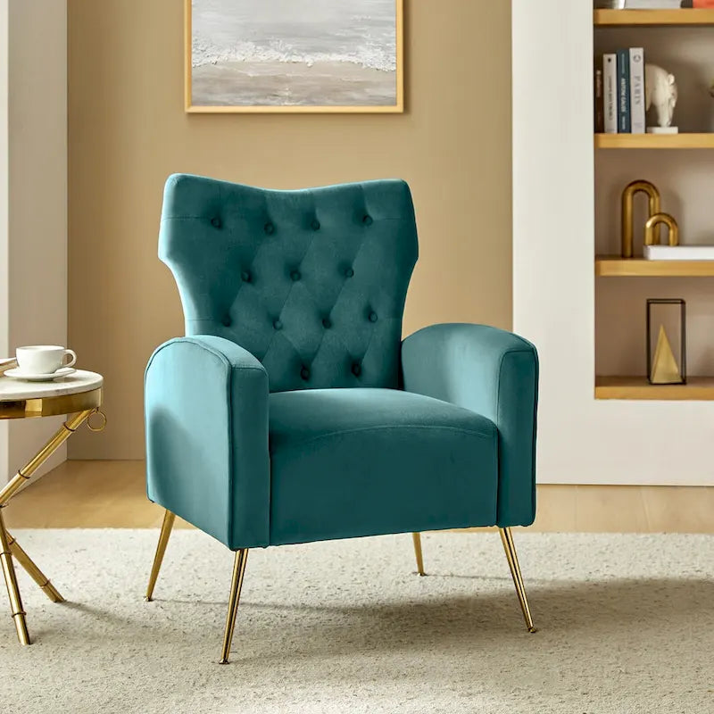 Danita Contemporary Velvet Wingback Tufted Chair With Gold Flared Metal Legs Set Of 2 by HULALA HOME