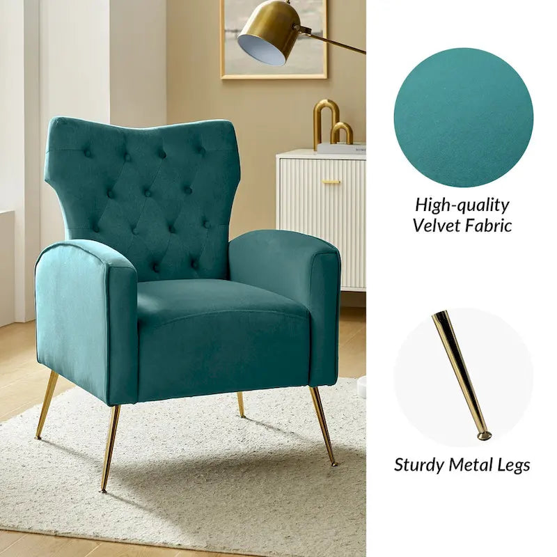 Danita Contemporary Velvet Wingback Tufted Chair With Gold Flared Metal Legs Set Of 2 by HULALA HOME