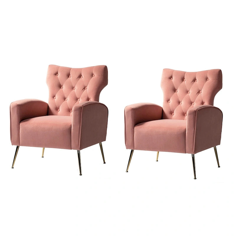 Danita Contemporary Velvet Wingback Tufted Chair With Gold Flared Metal Legs Set Of 2 by HULALA HOME