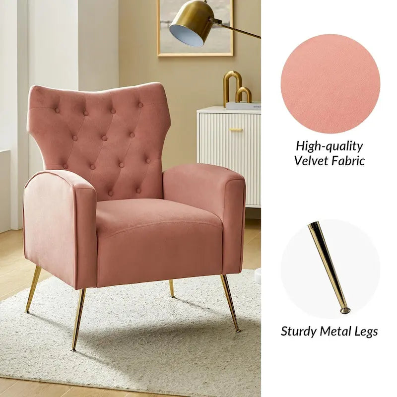 Danita Contemporary Velvet Wingback Tufted Chair With Gold Flared Metal Legs Set Of 2 by HULALA HOME