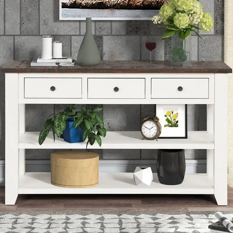 Wood Console Table with 3 Storage Drawers and 2 Shelves