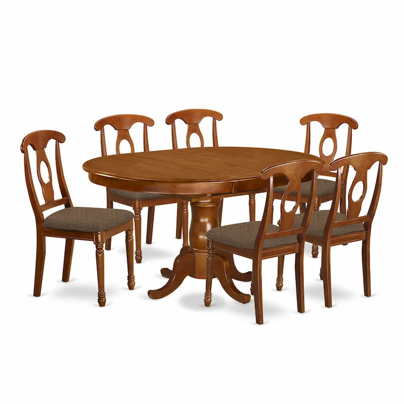 East West Furniture 7 Piece Kitchen Table Set Consist of an Oval Dining Table and Solid Chairs, Saddle Brown (Seat Type Options)