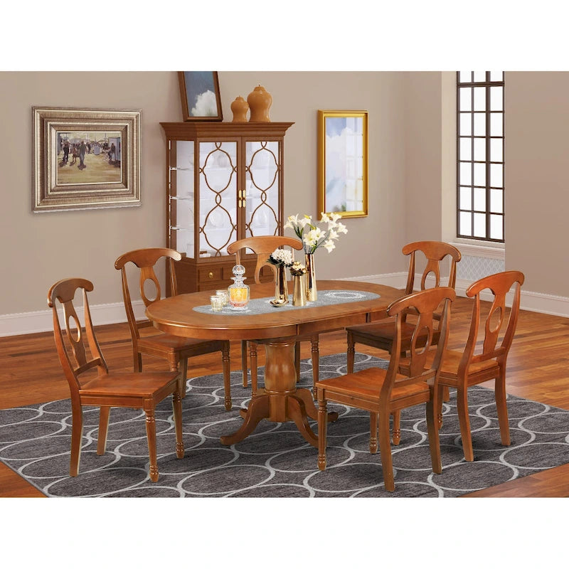 East West Furniture 7 Piece Kitchen Table Set Consist of an Oval Dining Table and Solid Chairs, Saddle Brown (Seat Type Options)