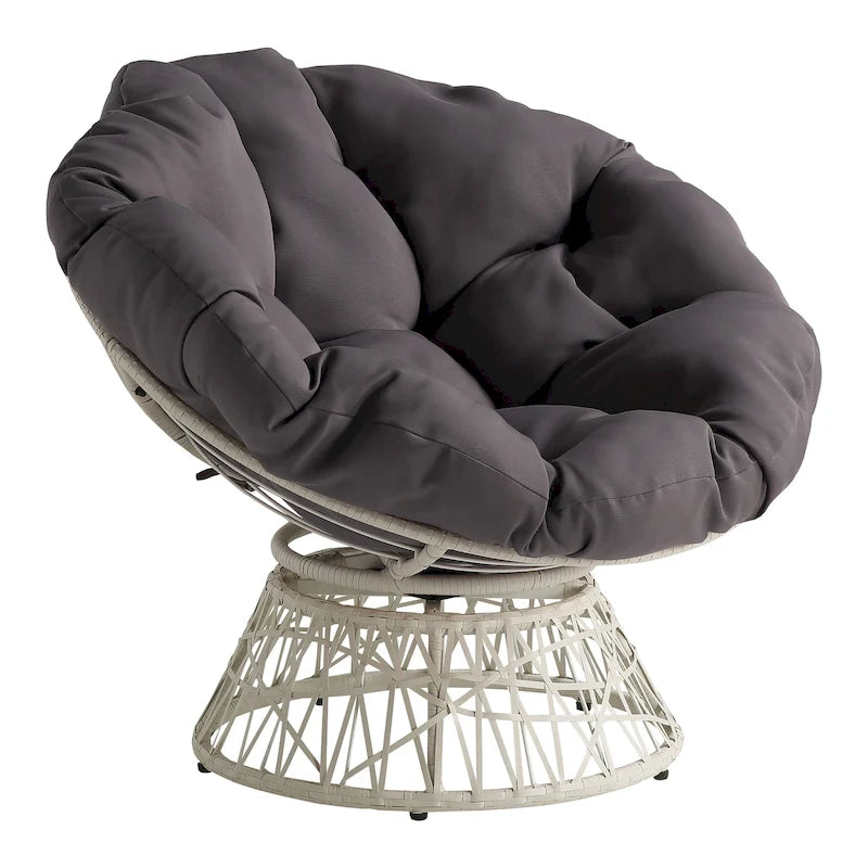 Papasan Chair with Round Pillow Cushion and Cream Wicker Weave