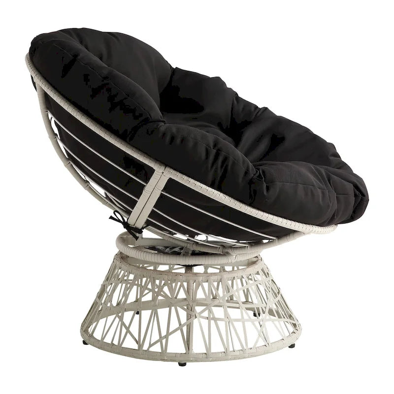 Papasan Chair with Round Pillow Cushion and Cream Wicker Weave