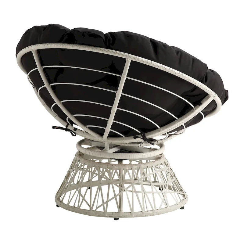 Papasan Chair with Round Pillow Cushion and Cream Wicker Weave