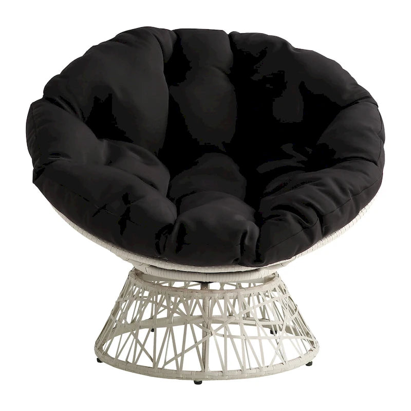Papasan Chair with Round Pillow Cushion and Cream Wicker Weave