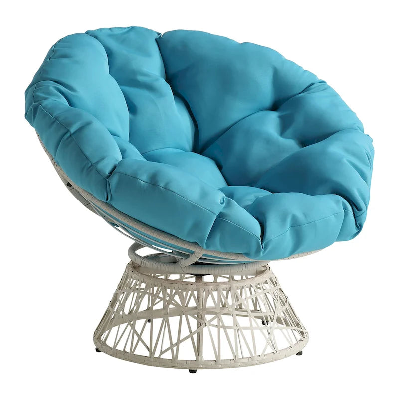 Papasan Chair with Round Pillow Cushion and Cream Wicker Weave