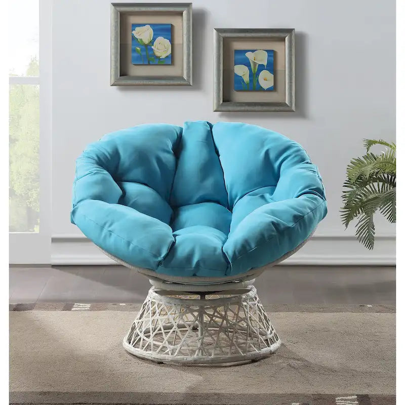 Papasan Chair with Round Pillow Cushion and Cream Wicker Weave