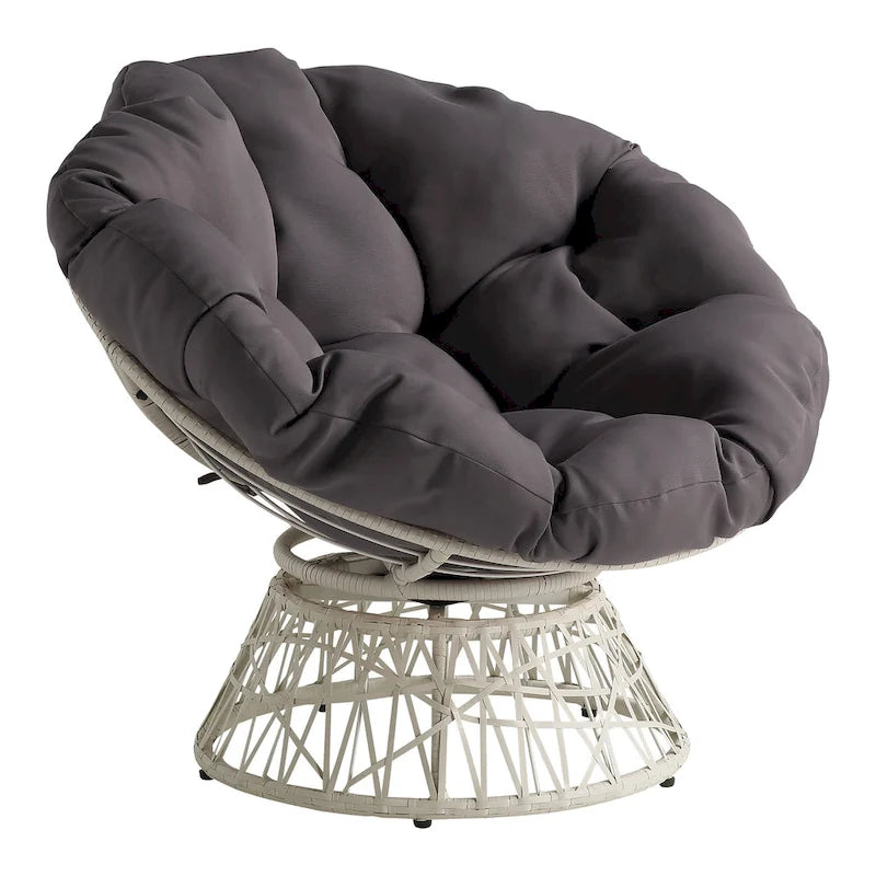 Papasan Chair with Round Pillow Cushion and Cream Wicker Weave