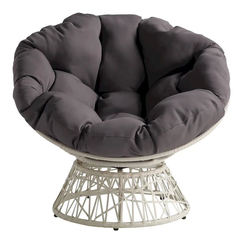 Papasan Chair with Round Pillow Cushion and Cream Wicker Weave