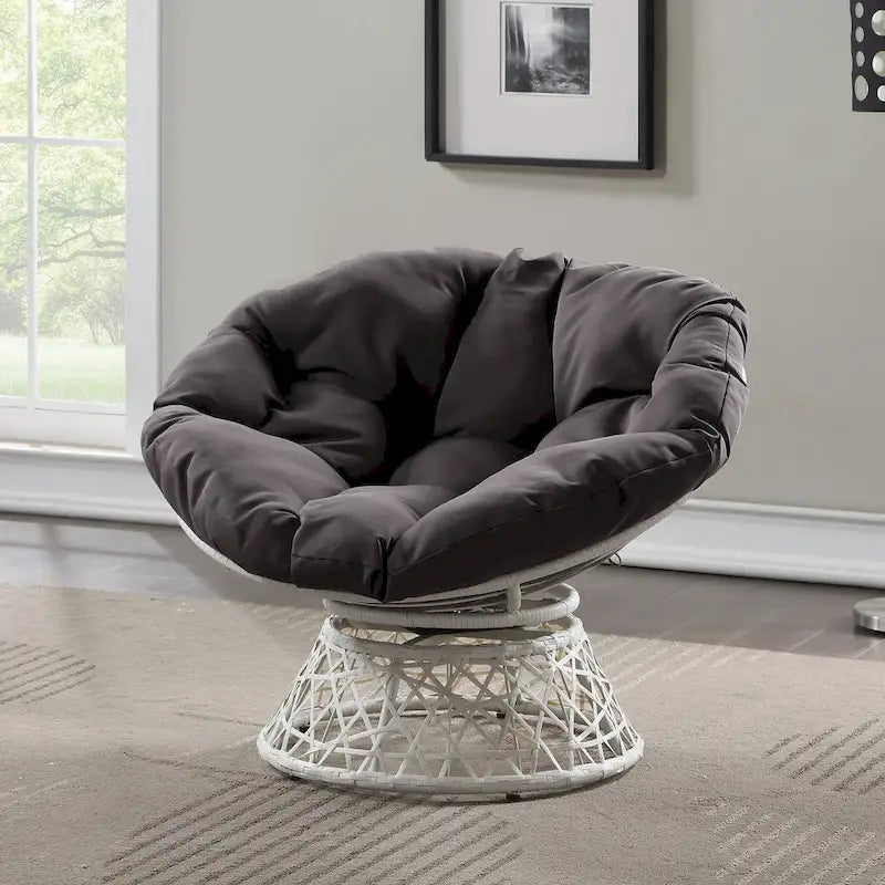 Papasan Chair with Round Pillow Cushion and Cream Wicker Weave