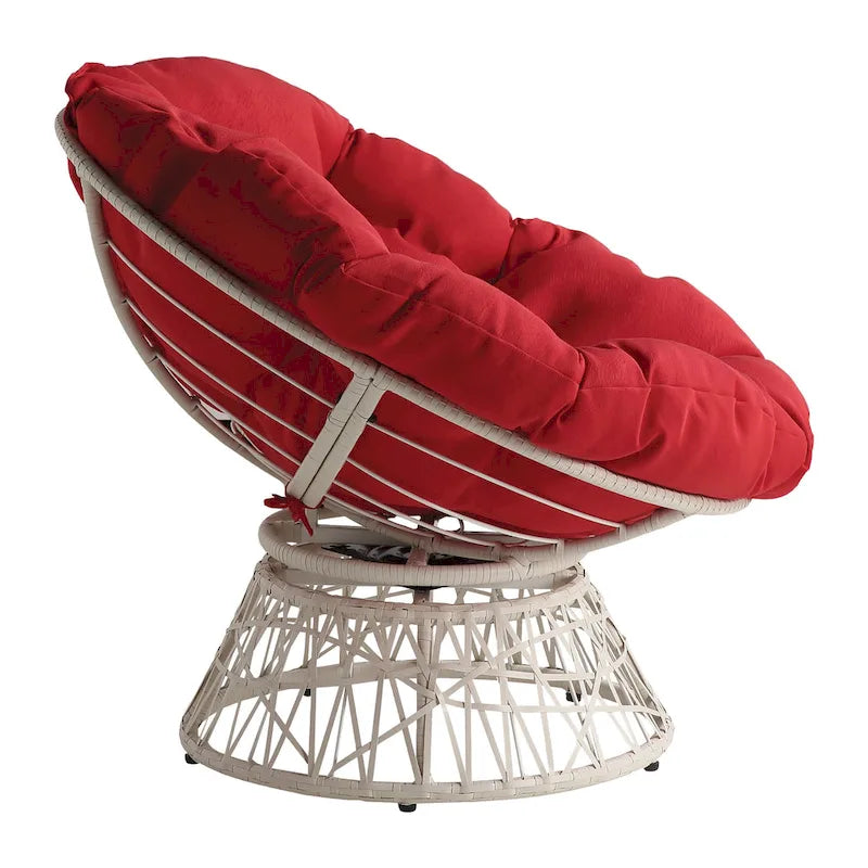 Papasan Chair with Round Pillow Cushion and Cream Wicker Weave