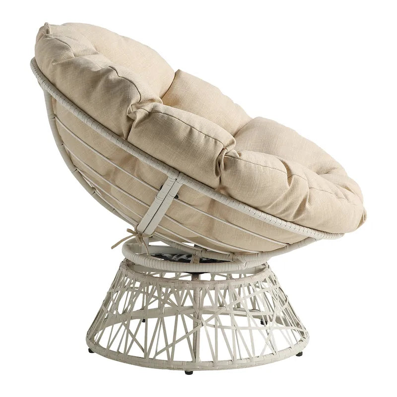 Papasan Chair with Round Pillow Cushion and Cream Wicker Weave
