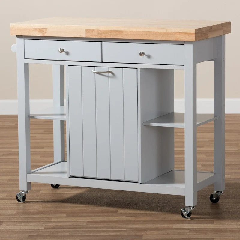 The Gray Barn Muckross Farmhouse Grey Wood Kitchen Cart