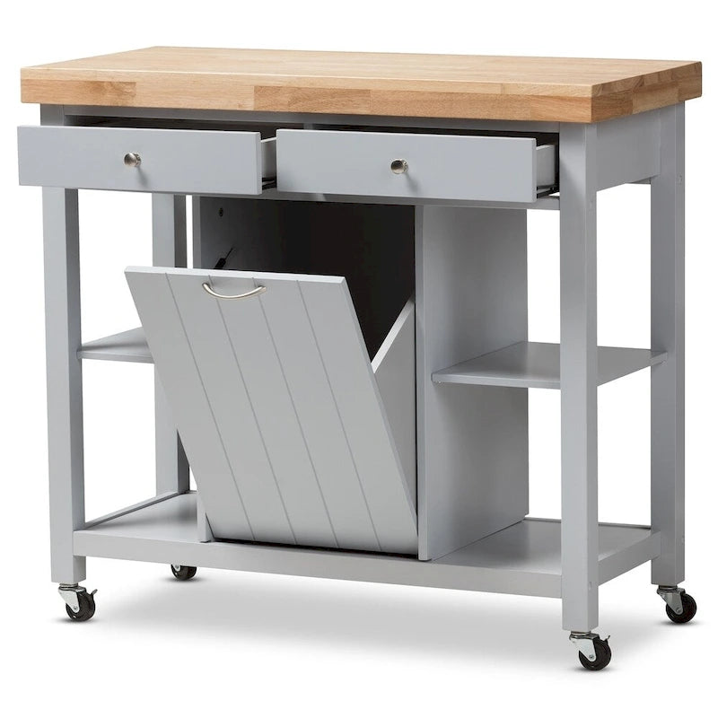 The Gray Barn Muckross Farmhouse Grey Wood Kitchen Cart