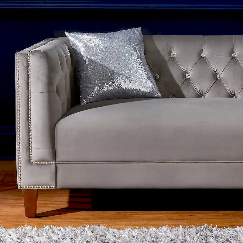 Layla Jewel-tuft Grey Velvet Seating with Nailhead by iNSPIRE Q Bold