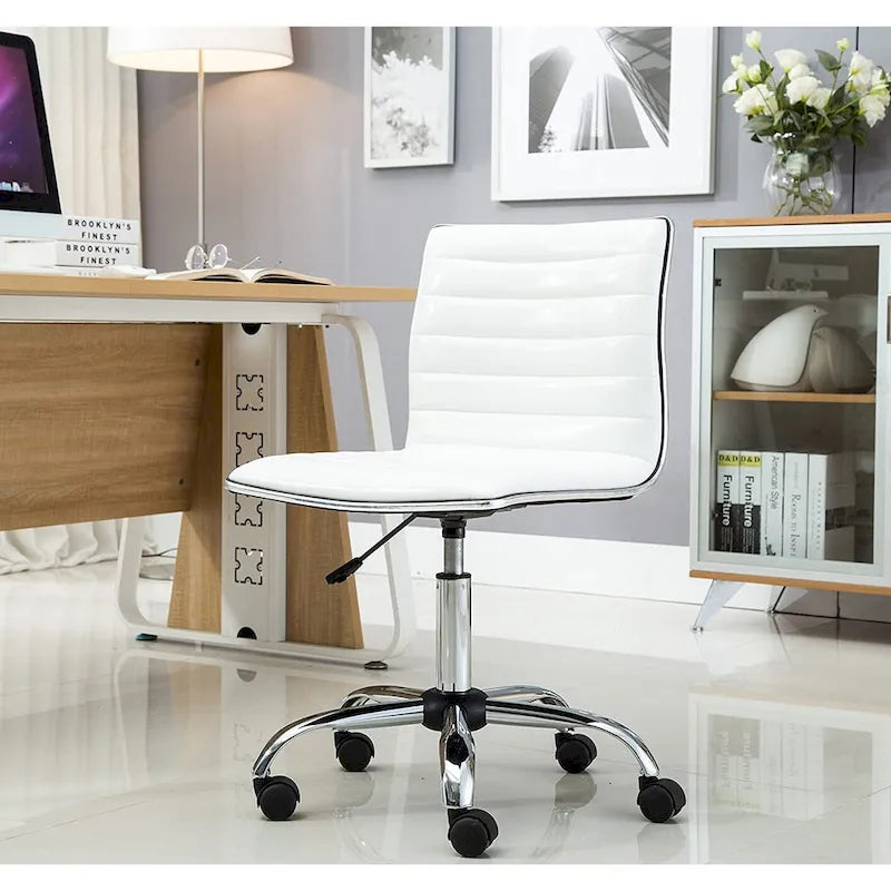 Carson Carrington Olafsvik Swivel Mid Back Armless Ribbed Task Leather White Upholstery Office Chair
