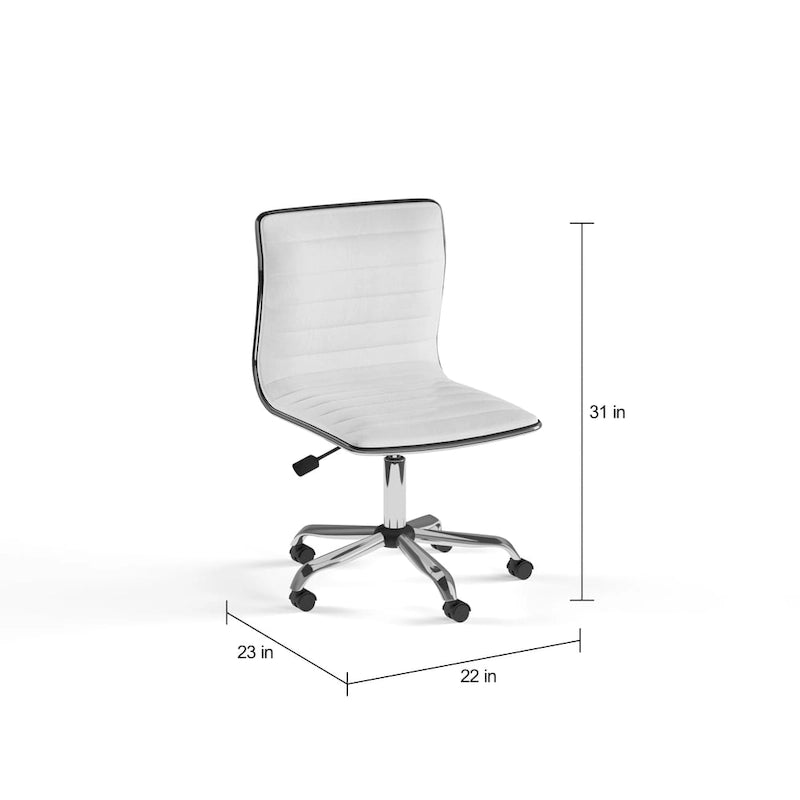 Carson Carrington Olafsvik Swivel Mid Back Armless Ribbed Task Leather White Upholstery Office Chair