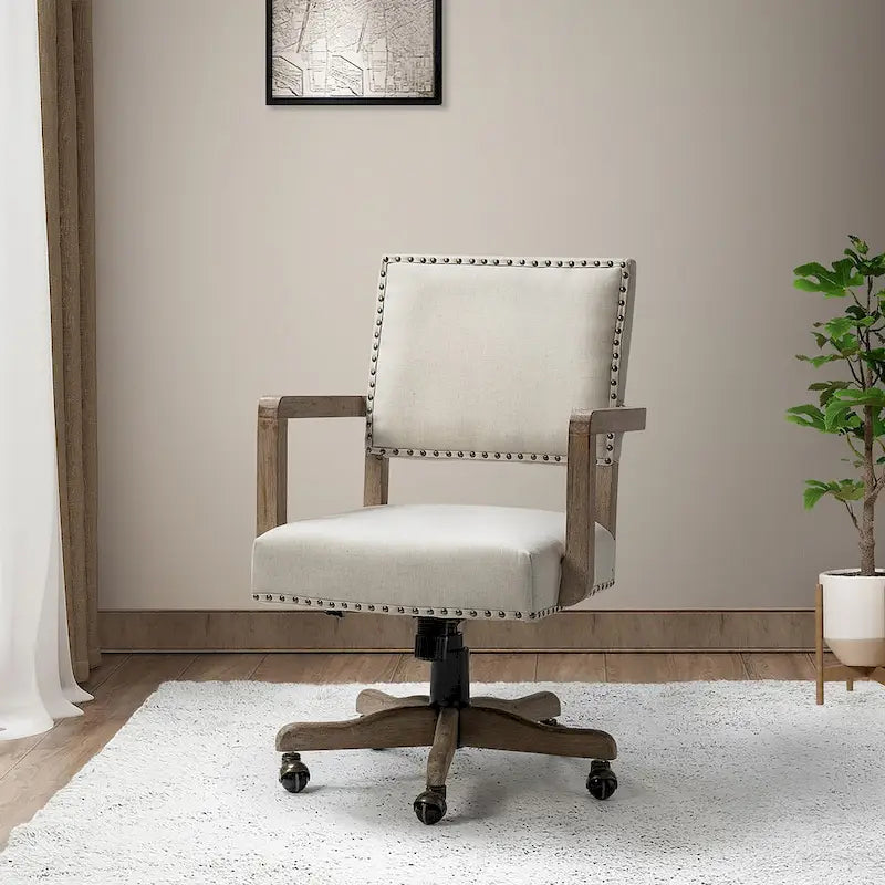 Taresa Modern Mid-Back Swivel Height Adjustable Task Chair with Nailhead Trim by HULALA HOME