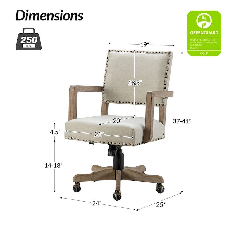 Taresa Modern Mid-Back Swivel Height Adjustable Task Chair with Nailhead Trim by HULALA HOME