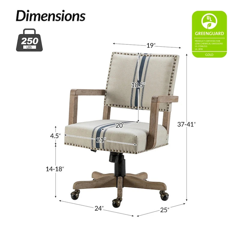 Taresa Modern Mid-Back Swivel Height Adjustable Task Chair with Nailhead Trim by HULALA HOME