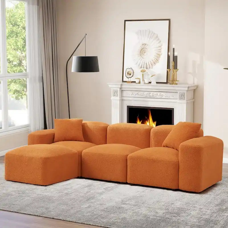 Modern Modular L-Shape Sectional Sofa Set, DIY Combination, 3 Seat Upholstered Couch with Chaise Lounge for Living Room