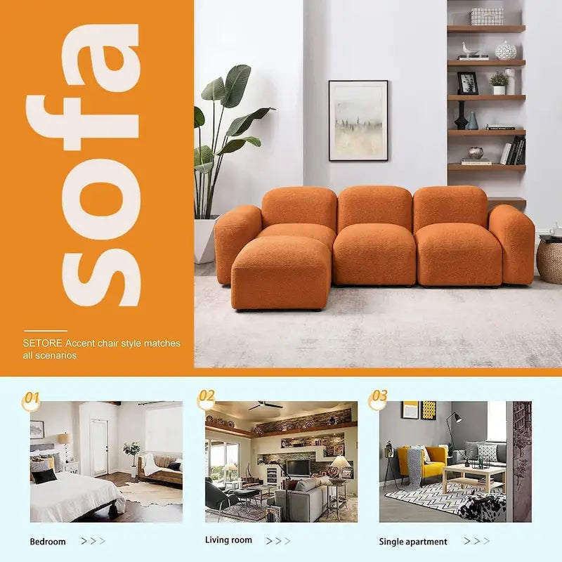 Modern Modular L-Shape Sectional Sofa Set, DIY Combination, 3 Seat Upholstered Couch with Chaise Lounge for Living Room