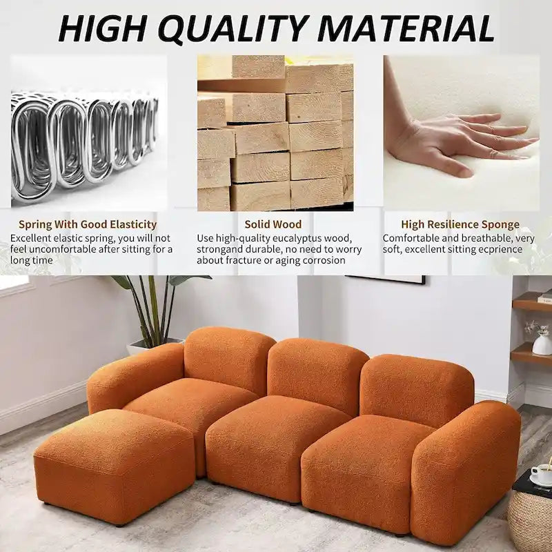 Modern Modular L-Shape Sectional Sofa Set, DIY Combination, 3 Seat Upholstered Couch with Chaise Lounge for Living Room
