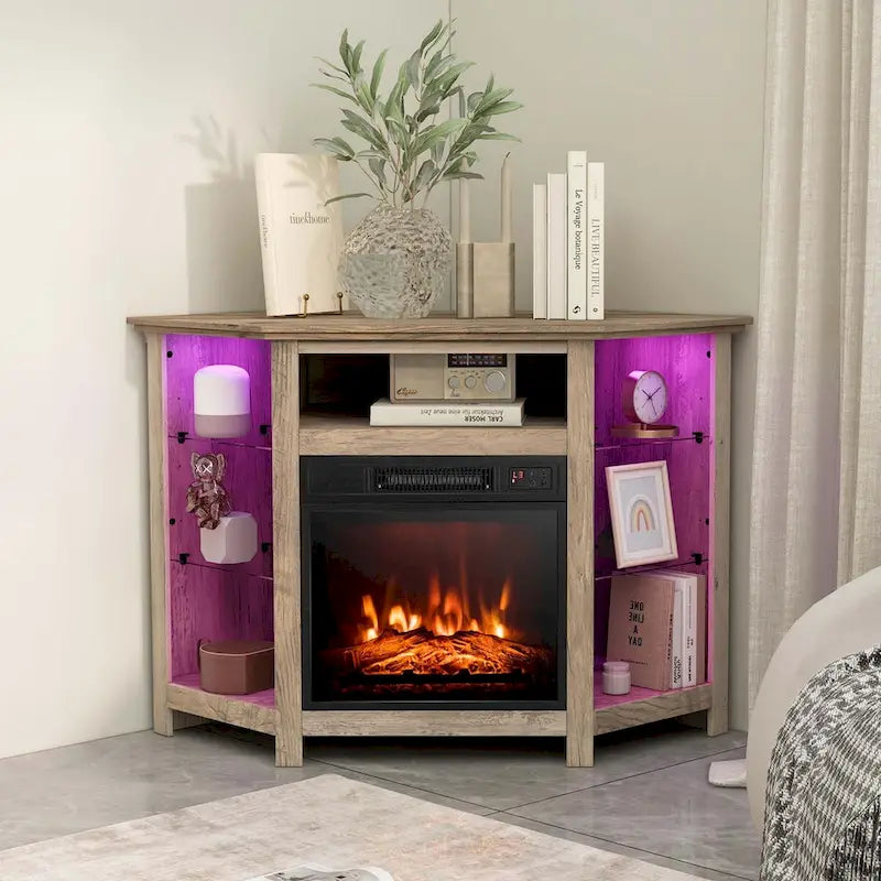 Costway Fireplace TV Stand w/ Led Lights & 18 Electric Fireplace for - See Details