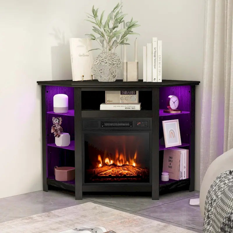 Costway Fireplace TV Stand w/ Led Lights & 18 Electric Fireplace for - See Details
