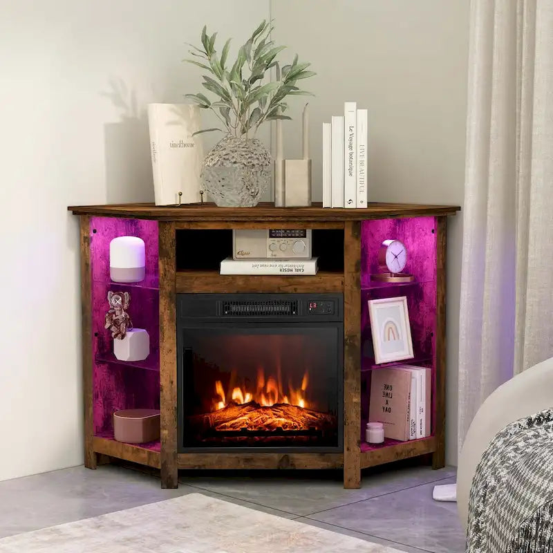 Costway Fireplace TV Stand w/ Led Lights & 18 Electric Fireplace for - See Details