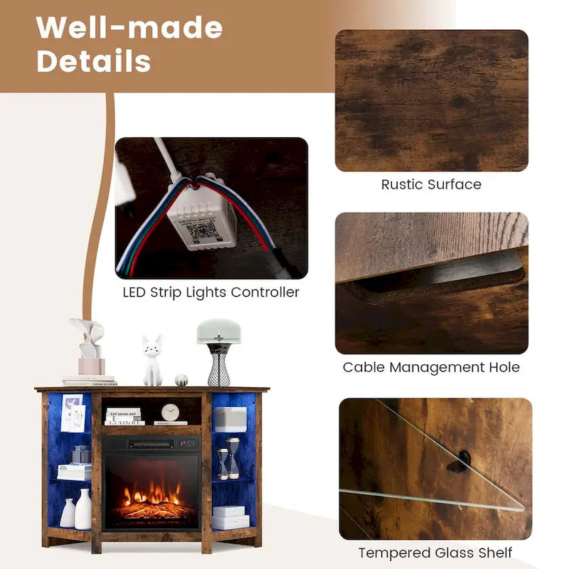 Costway Fireplace TV Stand w/ Led Lights & 18 Electric Fireplace for - See Details