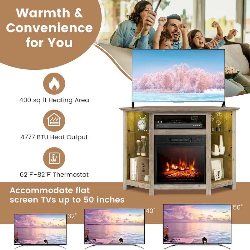 Costway Fireplace TV Stand w/ Led Lights & 18 Electric Fireplace for - See Details