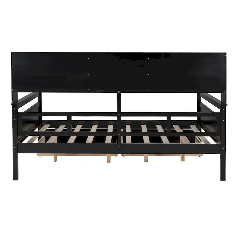 Full size Daybed, Wood Slat Support, with Bedside Shelf and Two Drawers