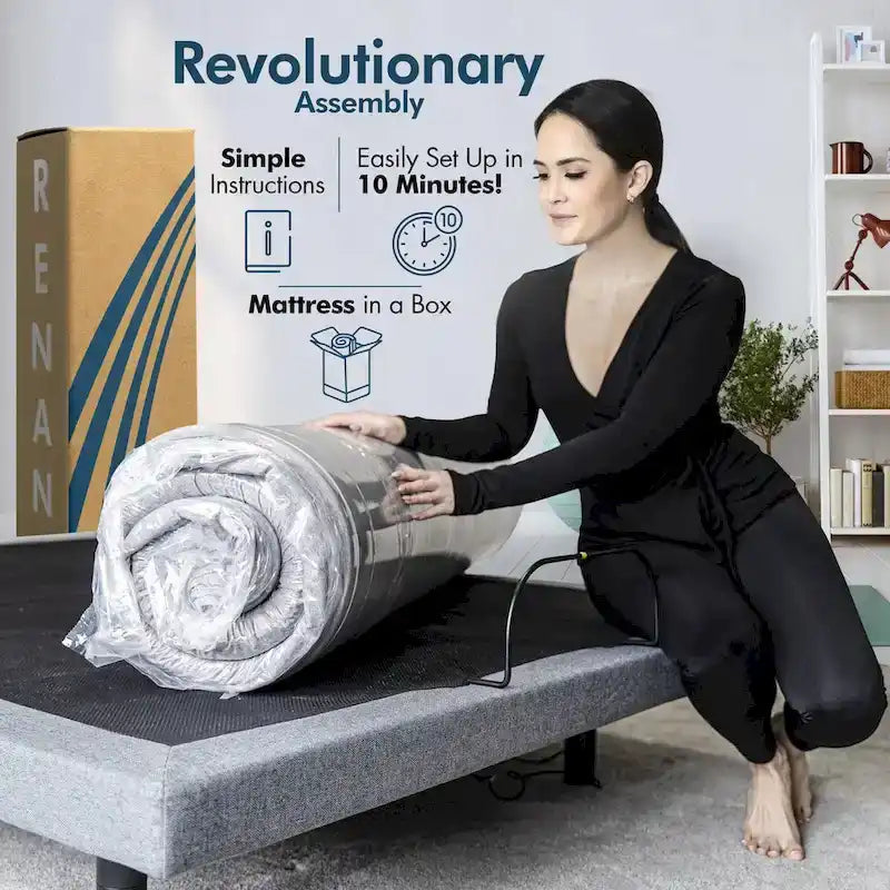 Renanim SF Adjustable Base w/ 12 Hybrid Mattress, Massage, USB, Underbed Light, App, Head & Foot Incline