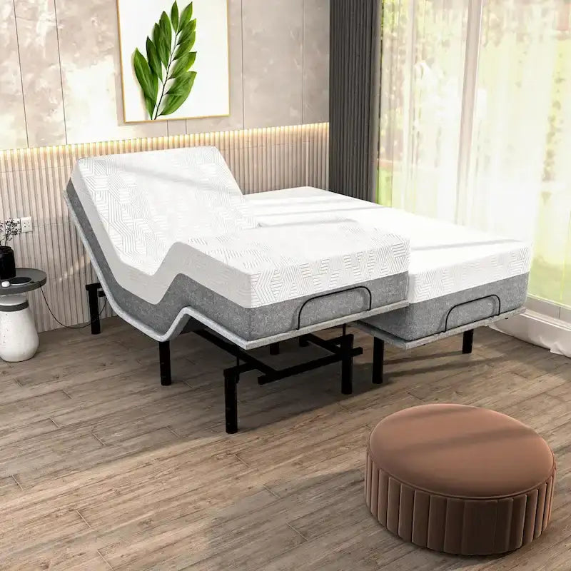 Renanim SF Adjustable Base w/ 12 Hybrid Mattress, Massage, USB, Underbed Light, App, Head & Foot Incline