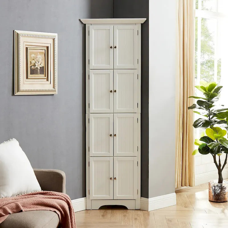 Tall Storage Cabinet with 4 Shelves for Living Room, Kitchen