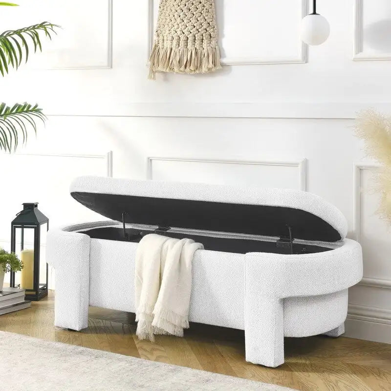 GEITIN Linen Fabric Upholstered Bench with Large Storage Space