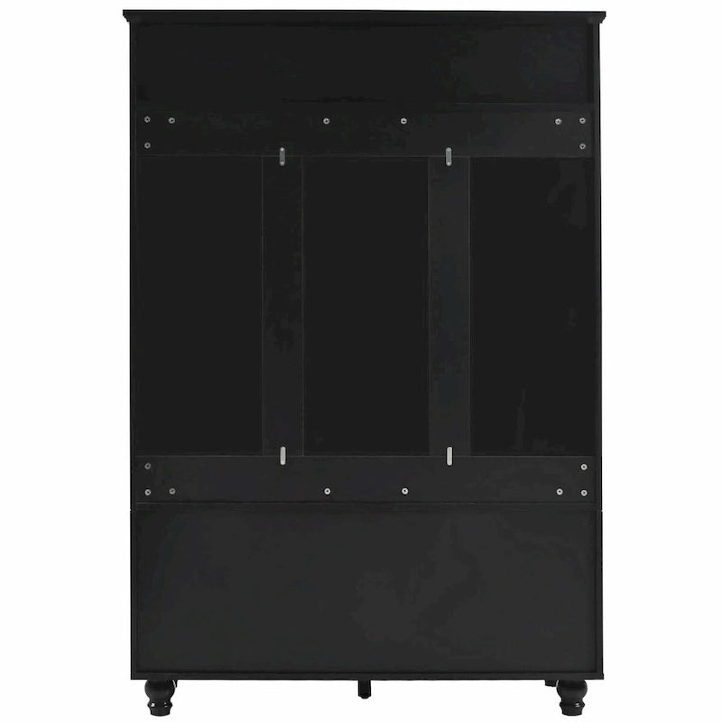 5-in-1 Entryway Bench with Shutter-shaped Doors, Coat Rack, Cushion and 4 Sturdy Hooks