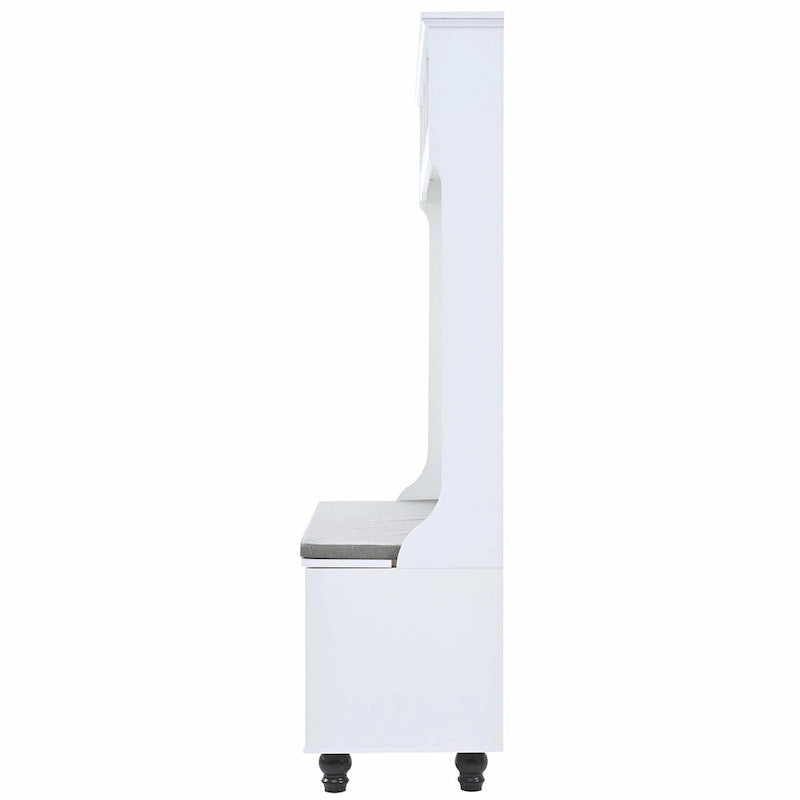 5-in-1 Entryway Bench with Shutter-shaped Doors, Coat Rack, Cushion and 4 Sturdy Hooks