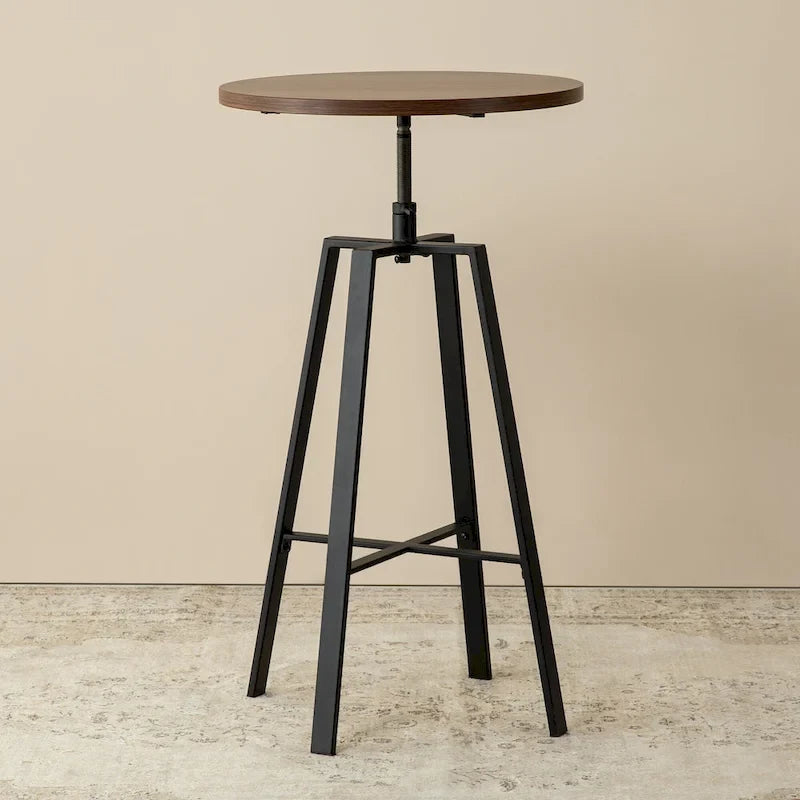 Glitzhome Industrial Wood Top Adjustable Swivel Round Pub Bar Table