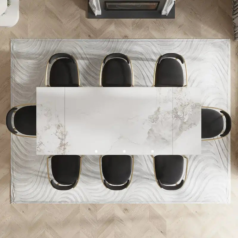 94.48 Inch Modern Minimalist 9 - Piece Extendable Sintered Stone Top Double Pedestal Dining Set