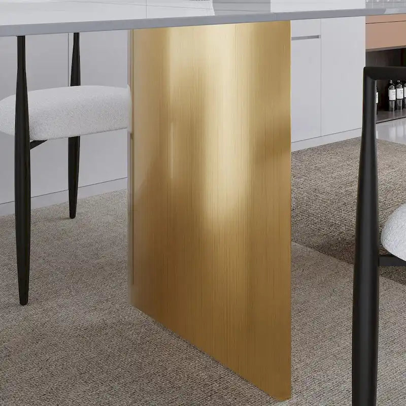 94.48 Inch Modern Minimalist 9 - Piece Extendable Sintered Stone Top Double Pedestal Dining Set