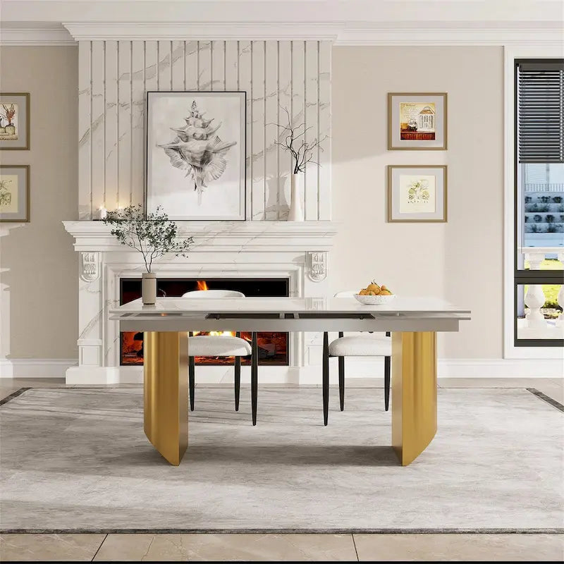 94.48 Inch Modern Minimalist 9 - Piece Extendable Sintered Stone Top Double Pedestal Dining Set